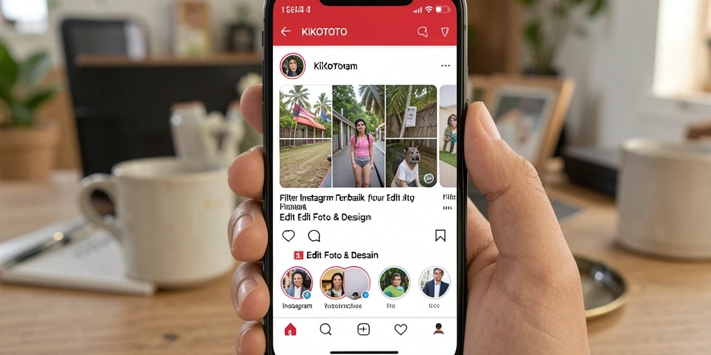 Antarmuka aplikasi KIKOTOTO dengan berbagai pilihan filter Instagram yang menarik.