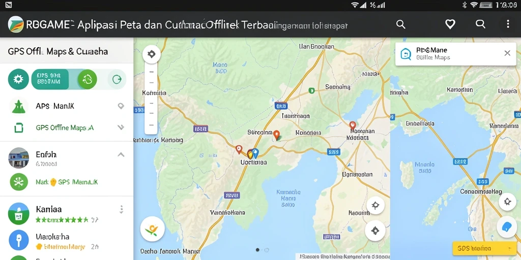 Antarmuka pengguna RPGAME yang menarik dengan peta offline.