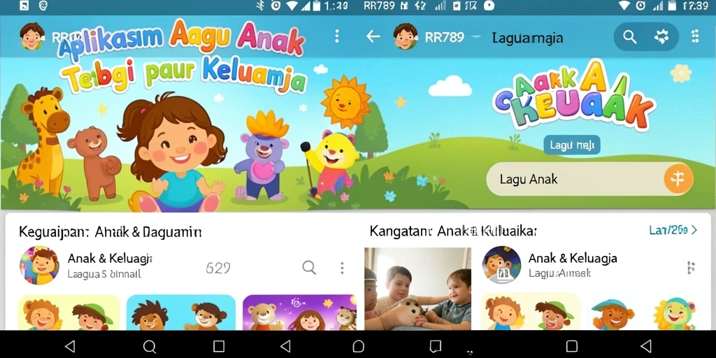 Tampilan antarmuka aplikasi RR789 dengan berbagai lagu anak yang ceria.