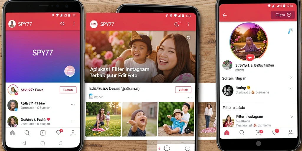 Tampilan antarmuka pengguna aplikasi SPY77 untuk filter Instagram.