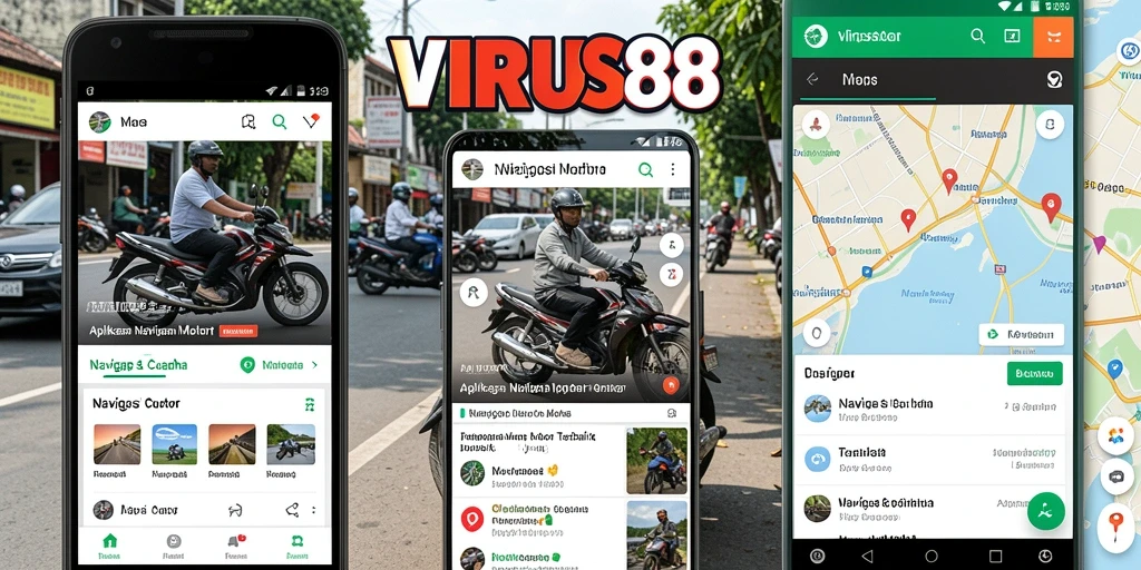 Tampilan antarmuka pengguna aplikasi Navigasi Motor VIRUS88 yang mudah digunakan.