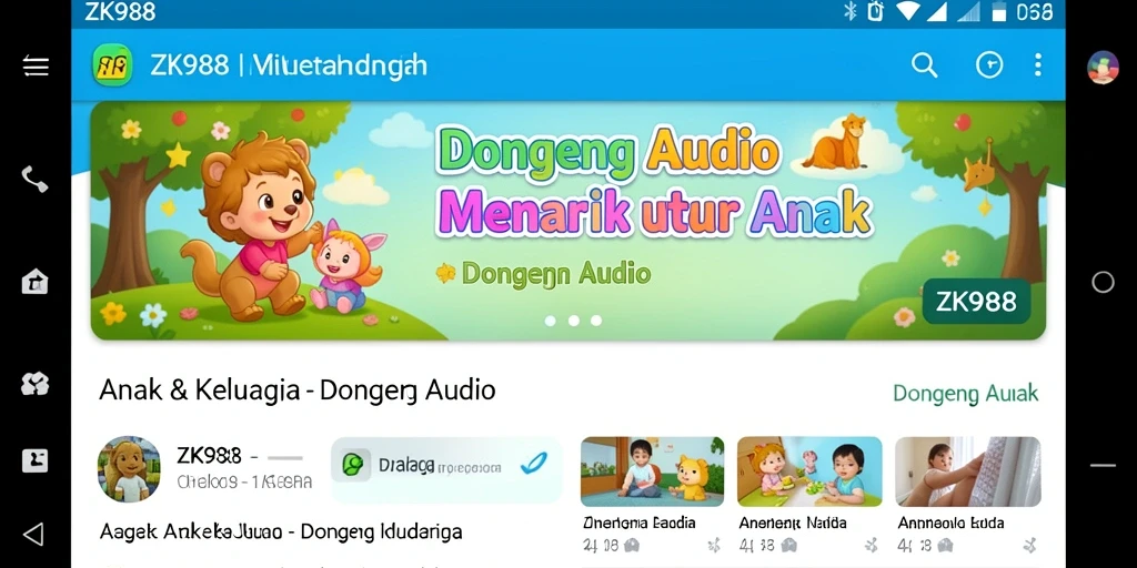 Tampilan antarmuka ZK988 yang ramah anak dengan beragam cerita audio.